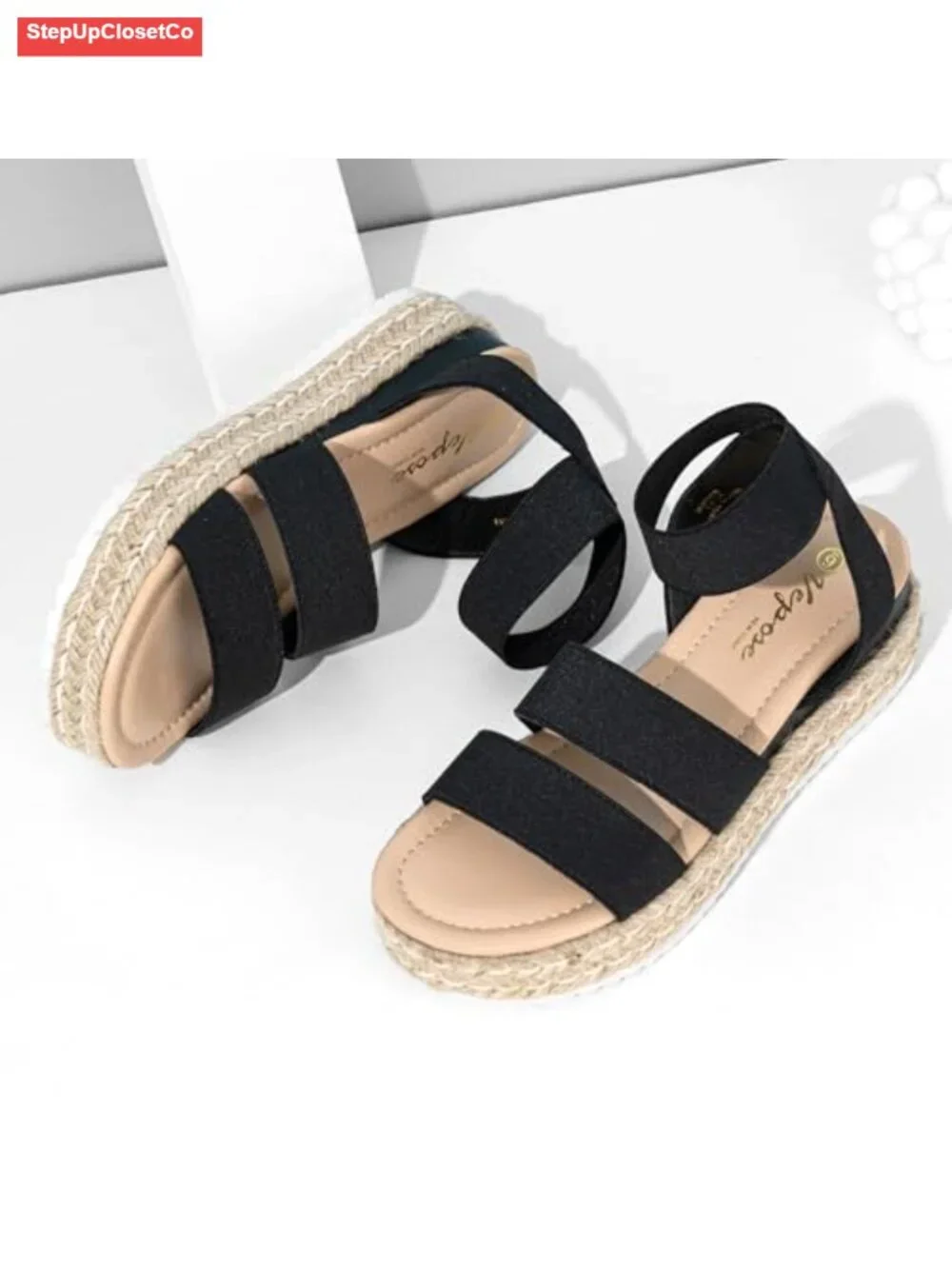 Women's Platform Wedge Sandals, Triple Elastic Strap, Open Toe Espadrille